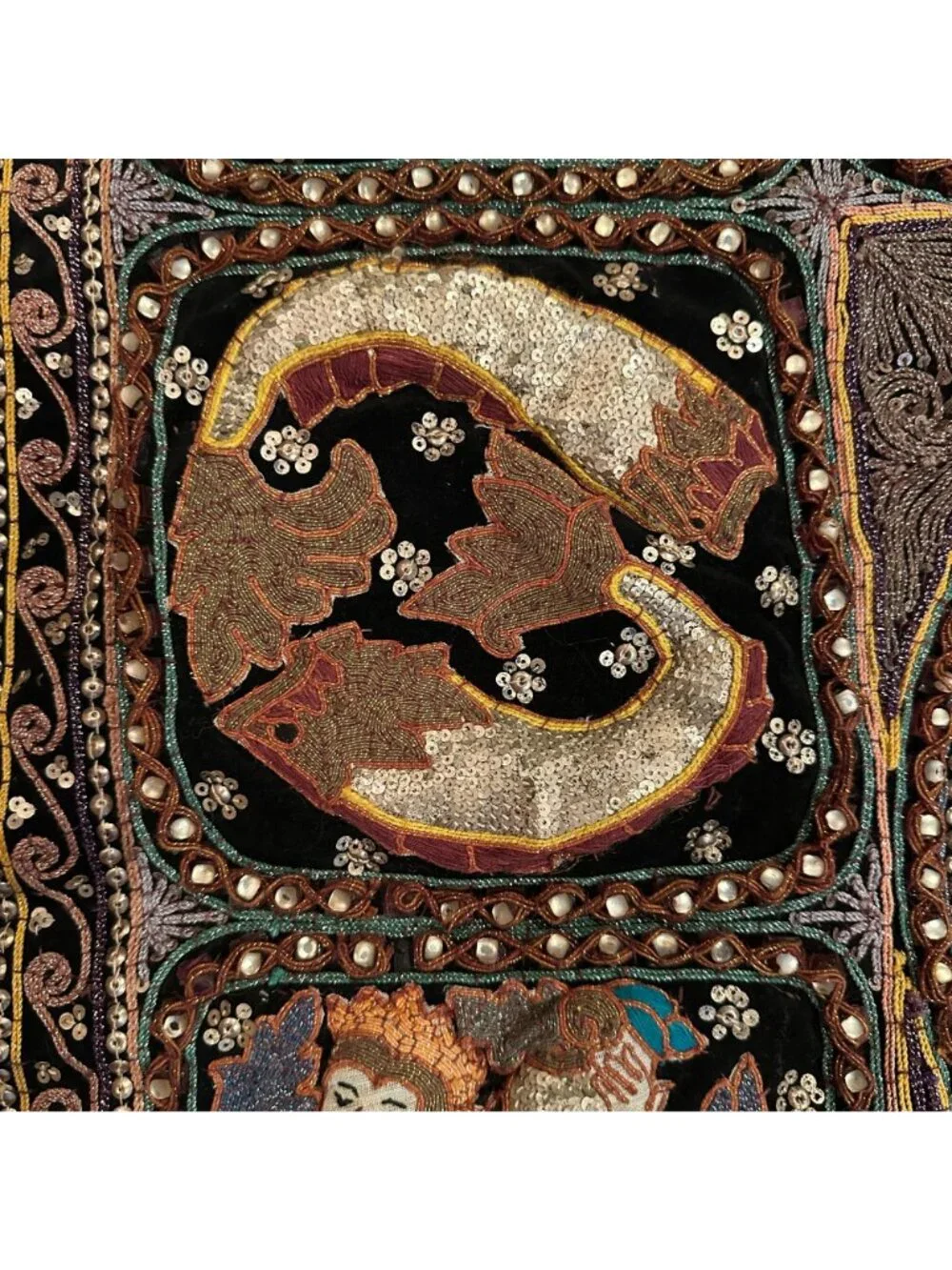 Indian Thai Zodiac Tapestry Vintage Zodiac Wall Decor Sequin Hand Embroidered
